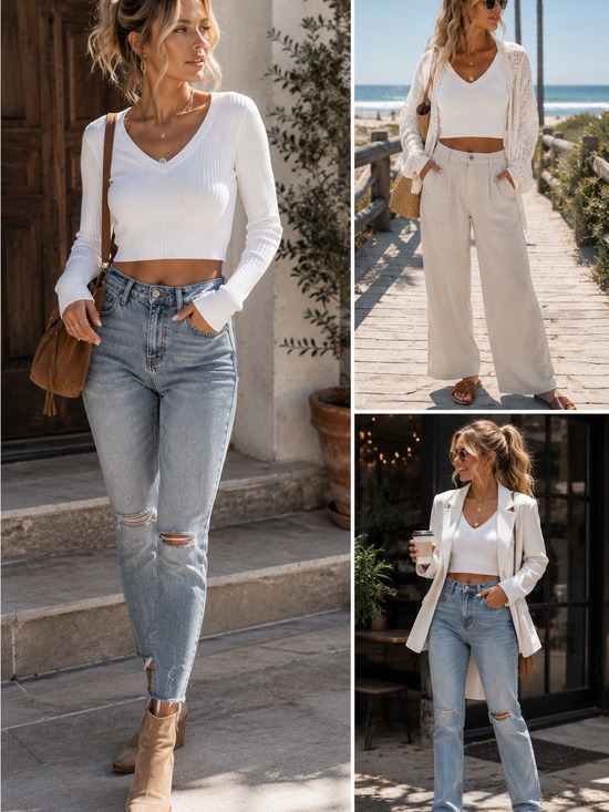 Zenana Outfitters Tops - Zenana Outfitters Women's White Ribbed V-Neck Crop Top 90% nylon 10% spandex